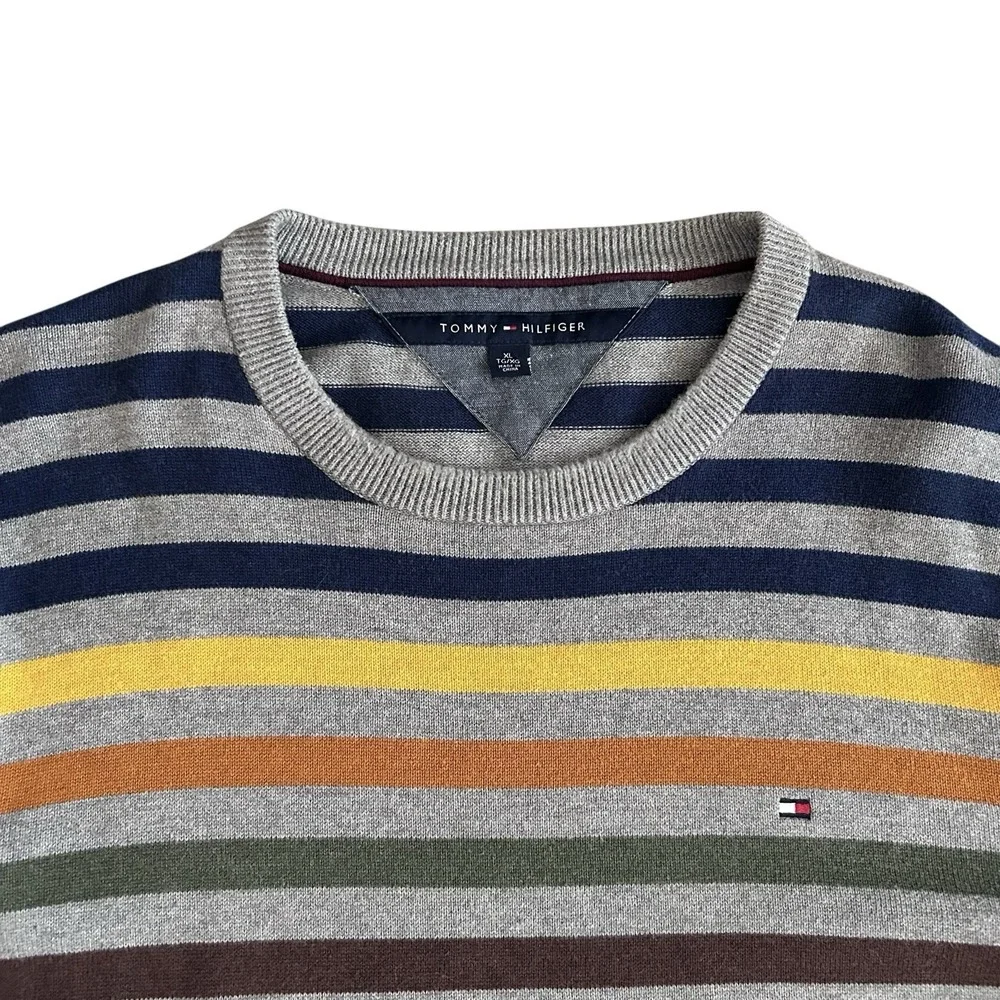 Tommy Hilfiger‎ Sweater Men's Striped Crew Neck Long Sleeve Grunge Skater XL